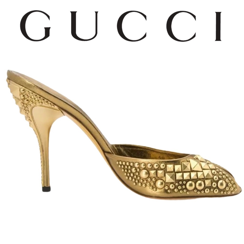 Tom Ford for Gucci Farewell Collection Runway Gold Studded Heels